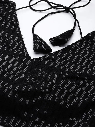 Black Embroidered Sequinned Semi-stitched Myntra Lehenga & Blouse With Dupatta